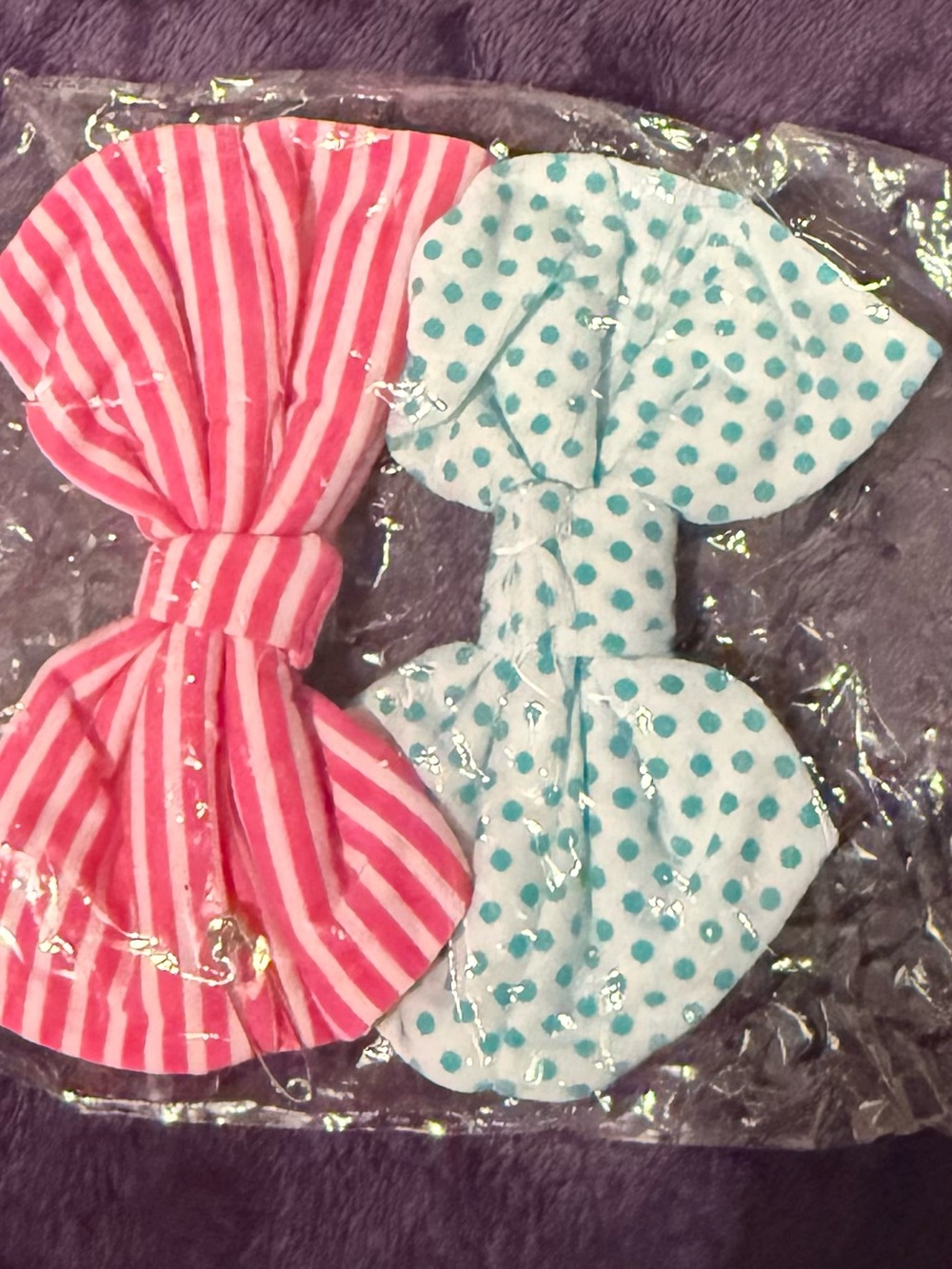 Striped Pink & Polka Dot White/Teal Bow Hair Ties - Set of 2